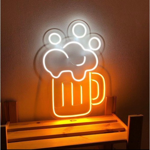 Köpüklü Bira Tasarım Dekoratif Neon Led Tablo, Neon Duvar Tabela