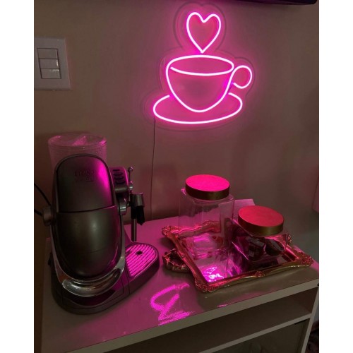 Kalpli Kahve Fincanı Dekoratif Neon Led Tablo, Neon Duvar Tabela Kalpli Kahve Fincanı Dekoratif Neon Led Tablo, Neon Duvar Tabela