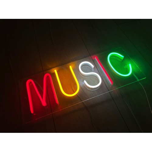 MUSIC Yazılı Dekoratif Neon Led Tablo, Neon Duvar Tabela