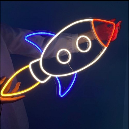 Roket Dekoratif Neon Led Tablo, Neon Duvar Tabela