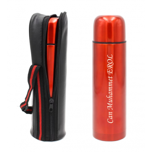 Kişiye Özel İsimli Çantalı Bardaklı Lüks Çelik Termos - 500 ml - KIRMIZI Kişiye Özel İsimli Çantalı Bardaklı Lüks Çelik Termos - 500 ml - KIRMIZI